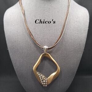 Chico's Aurora Borealis Rhinestone Pendant Necklace, 5 Strands Cord, 21 Inches